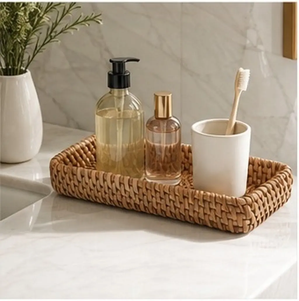 Bathroom Sink Vanity Organizer Tray Countertop Kitchen Soap Halloween Christmas New Year Bathroom Basket Tray Rectangular