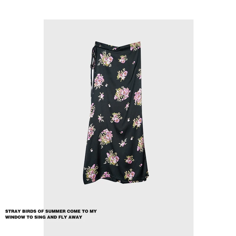 

Forever 2 Summer Floral Satin A-Line Skirt Women's High Waist Slimming Bodycon Long Skirts Commute Sle Regular Sve
