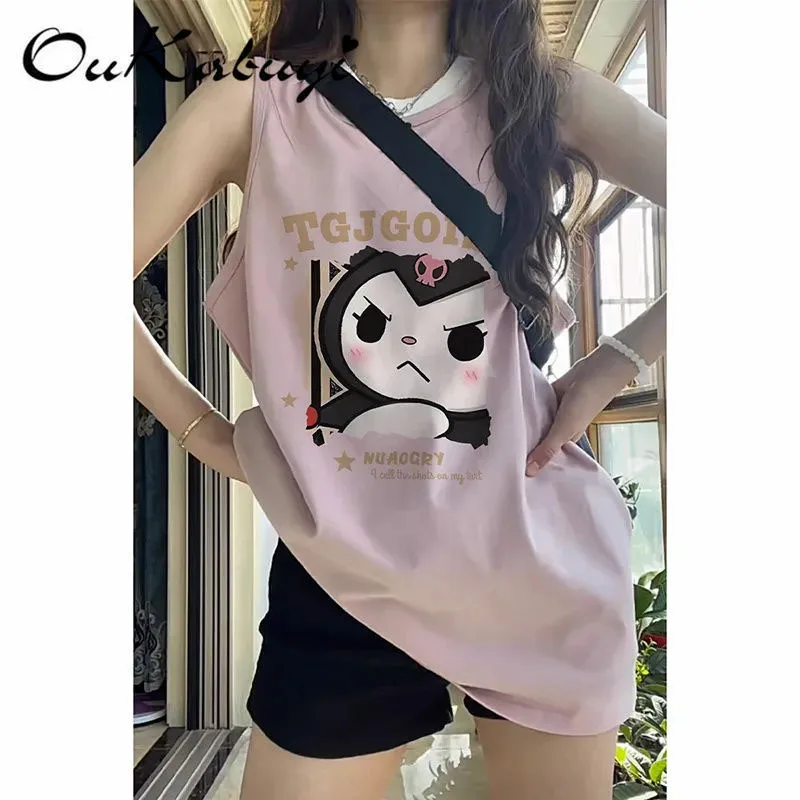 Miniso Sanrio Short Tops Women Summer Round Collar Tank Top Cute Slveless Leisure Comfortable Student Female Crop Tops Girl Gift