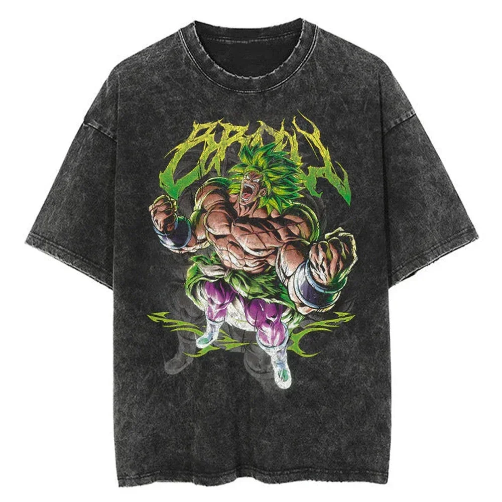 Hip-Hop Streetwear Japan Anime Dragon Ball Print Oversized T-Shirt Herren Gewaschenes Vintage Schwarzes T-Shirt Sommer Lässiges Baumwoll-T-Shirt
