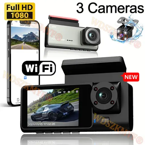 자동차 카메라에 대 한 WIFI 3 카메라 대시 캠 1080P 비디오 레코더 자동차 DVR 전면 후면보기 카메라 나이트 비전 블랙 박스 자동차 액세서리