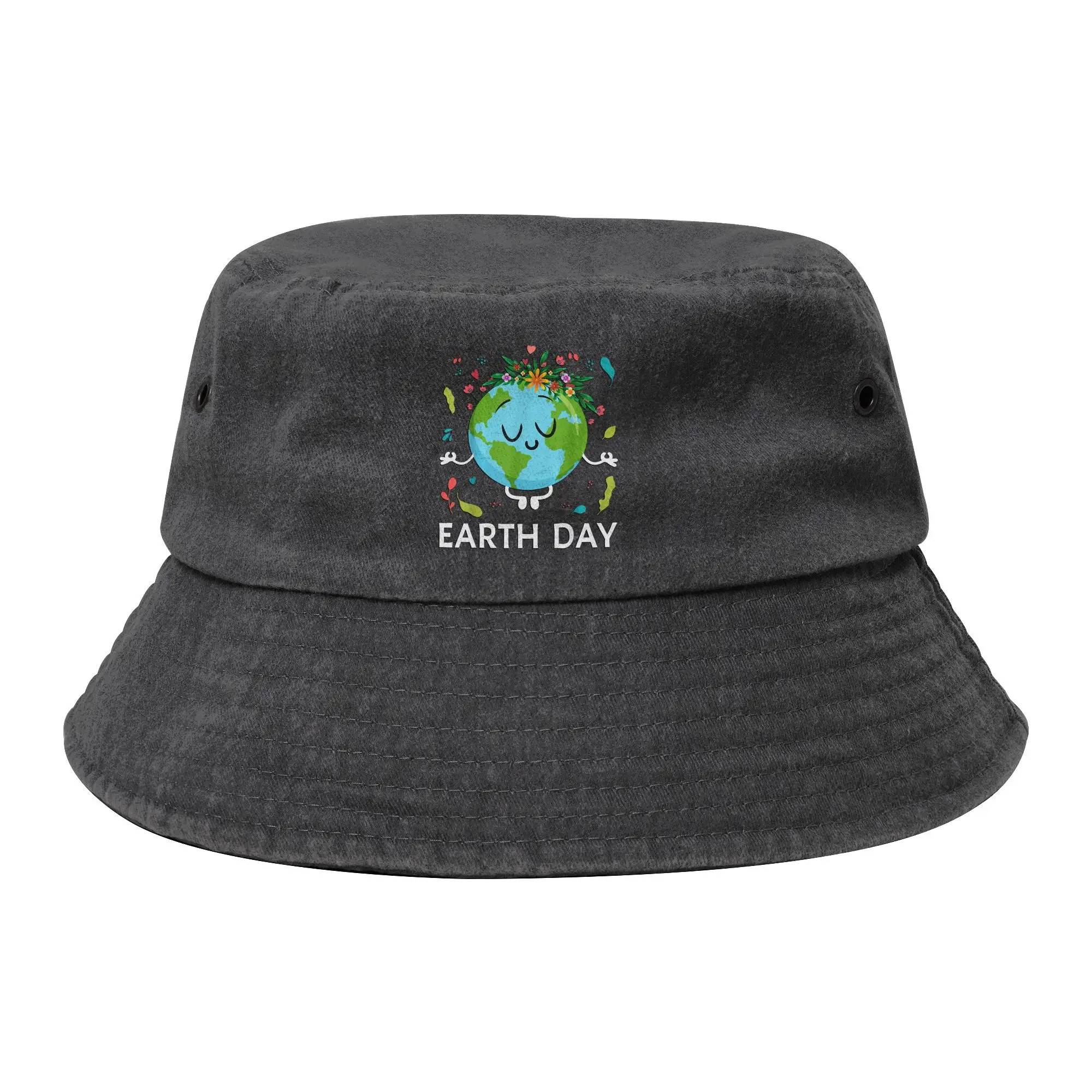 Earth Day Floral Cute Peaceful Planet Bucket Hat Unisex Outdoor Sport Distressed Washed Fishing Caps Getaway Headwear Panama Hat