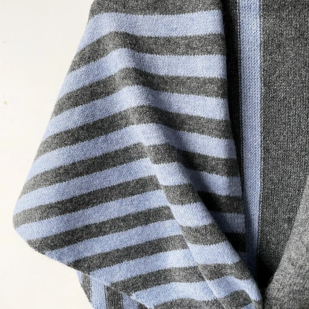 New Warm Wool Triangle Scarf Soft Striped Pattern Knitted Triangular Scarf Multi-functional British Winter Shawl Wrap Women