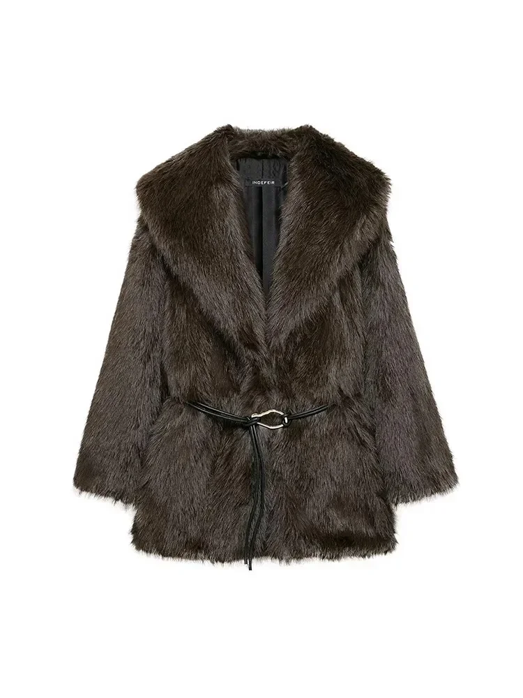 Autumn And Winter New Europe And The United States Retro Style Brown Faux Fur Effect In The Long Coat Coat Women's Clothing