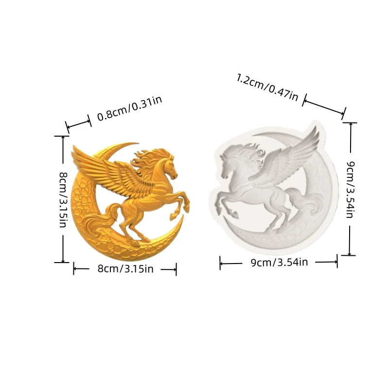 ​ ​ Luna and Pegasus Silicone Mold, Moonwalking Pose with Honeycomb Texture Crescent Base, Dreamy Theme Fondant Chocolate Making Mold
