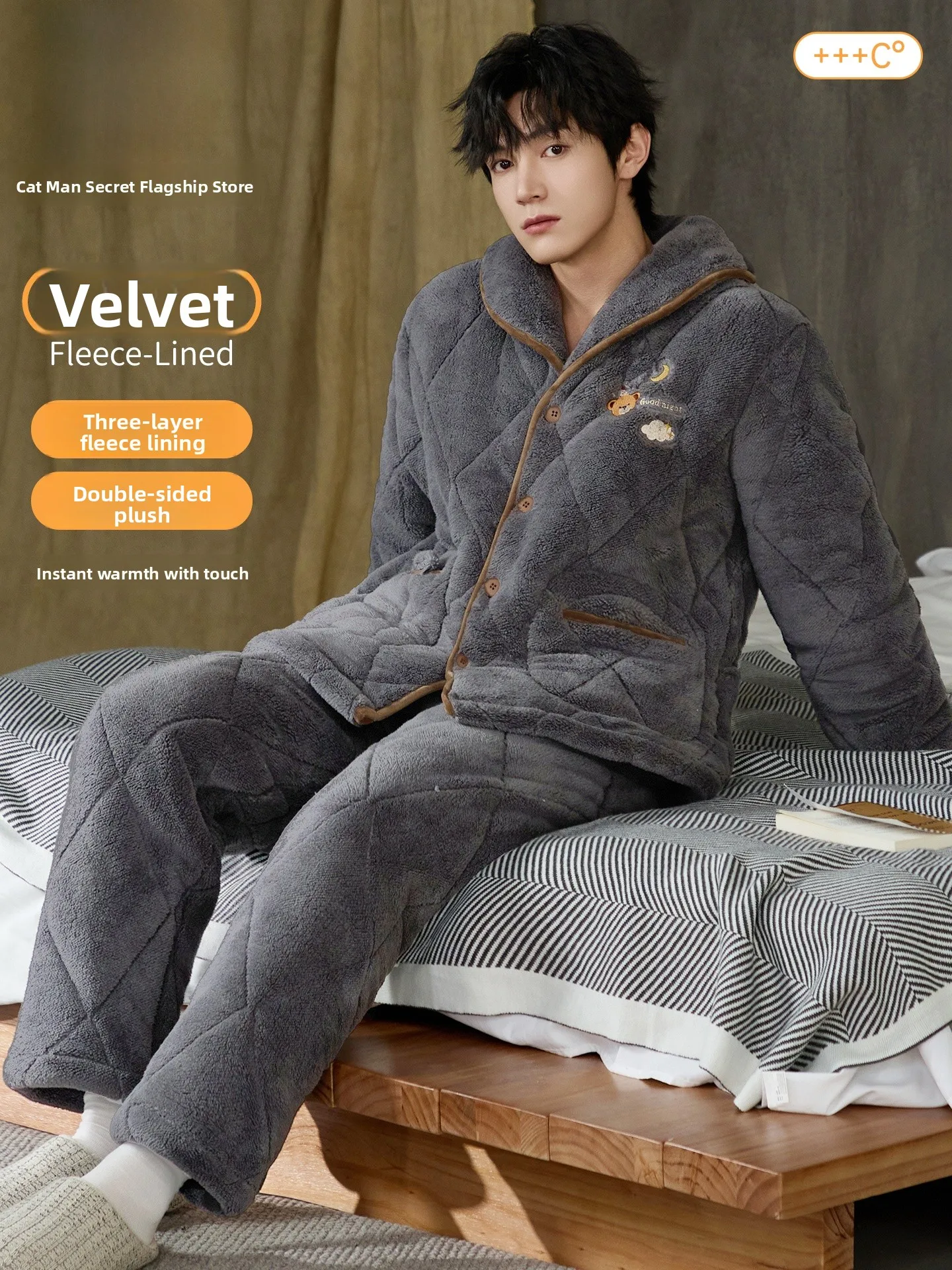 

Thiened Coral Fce Spwear Set for Men Man Winter Home Clothes Long Sve Long Pants Leisure Sle Home Outwear