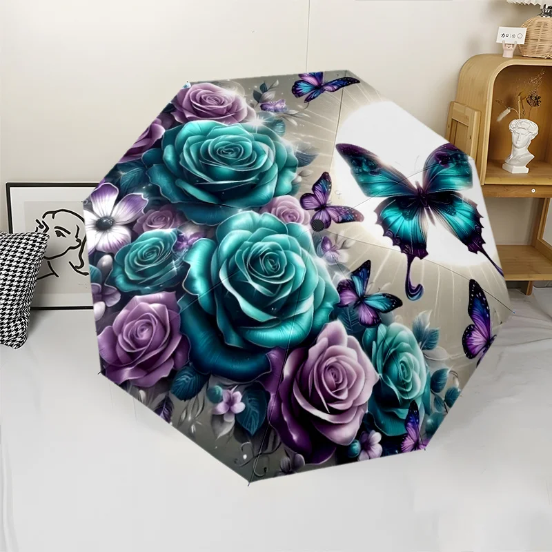 1pc Automatic Open/Close Umbrella with 8-Rib Iron Frame - Lightweight & Portable, Automatic Open/Close, Large Canopy, Pastel F
