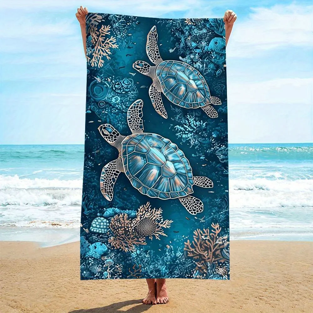 arine Style Dual Sea Turtle Coral Underwater Landscape Print Quick Drying Travel Beach Towel
