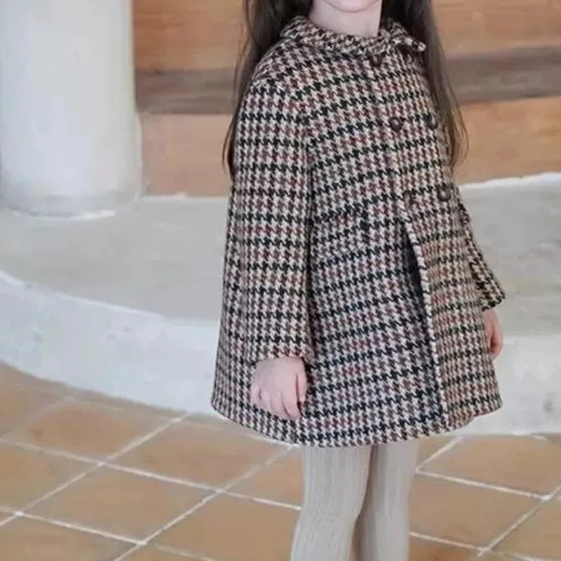 سترة الفتيات مع القطن ومعطف صوفي بريطاني منقوش سميك 2025 ملابس الخريف والشتاء سترة نمط جديد #4
