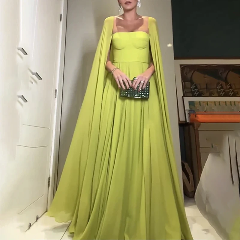 Square Neck Candy Color Evening Dress Cape Sleeve Elegant Women Occasion Prom Dresses Customized vestidos de gala