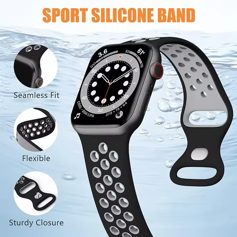 Silicone Strap for Apple Watch Ultra 3-1 49mm 10/11 46/42mm 9 8 7 45/41mm Exercise Soft Comforrtable serie 6 5 4 SE/3 44mm 40mm