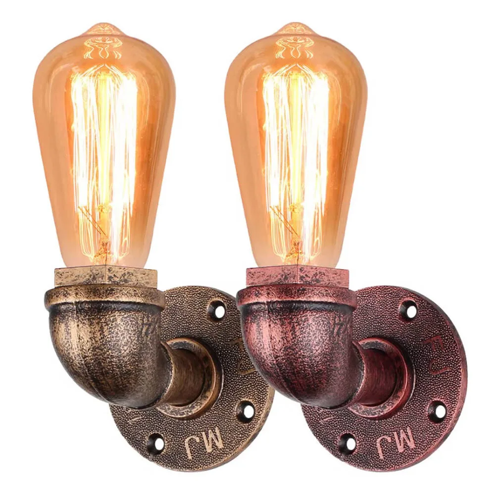 Steampunk Loft Pipe Wall Lights Iron Rust Industrial Water Pipe Retro Wall Lamps Vintage E27 Sconce for Living Room Bedroom Bar