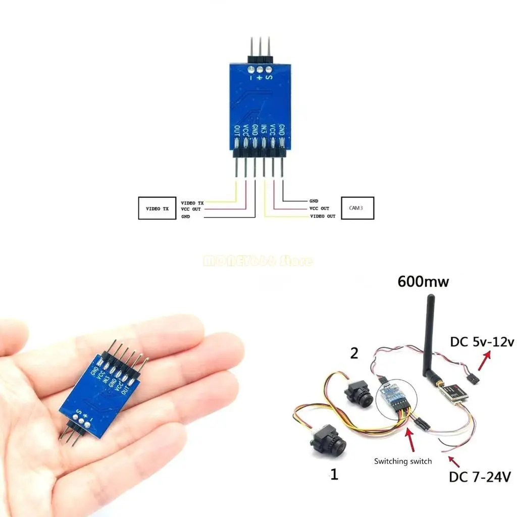 F62C 3 Channel Video Switcher Unit for FPV Camera Video Switcher Module Replacement