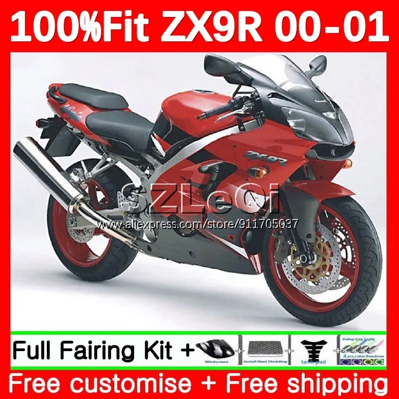 Injection Body For KAWASAKI NINJA ZX 9R 9 ZX9 R 900 CC ZX9R Stock red 00 01 106No.24 ZX900 ZX-9R 900CC 2000 2001 OEM Fairing