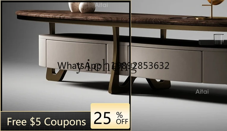 

ZZ black walnut TV cabinet light luxury villa large flat solid wood TV cabinet