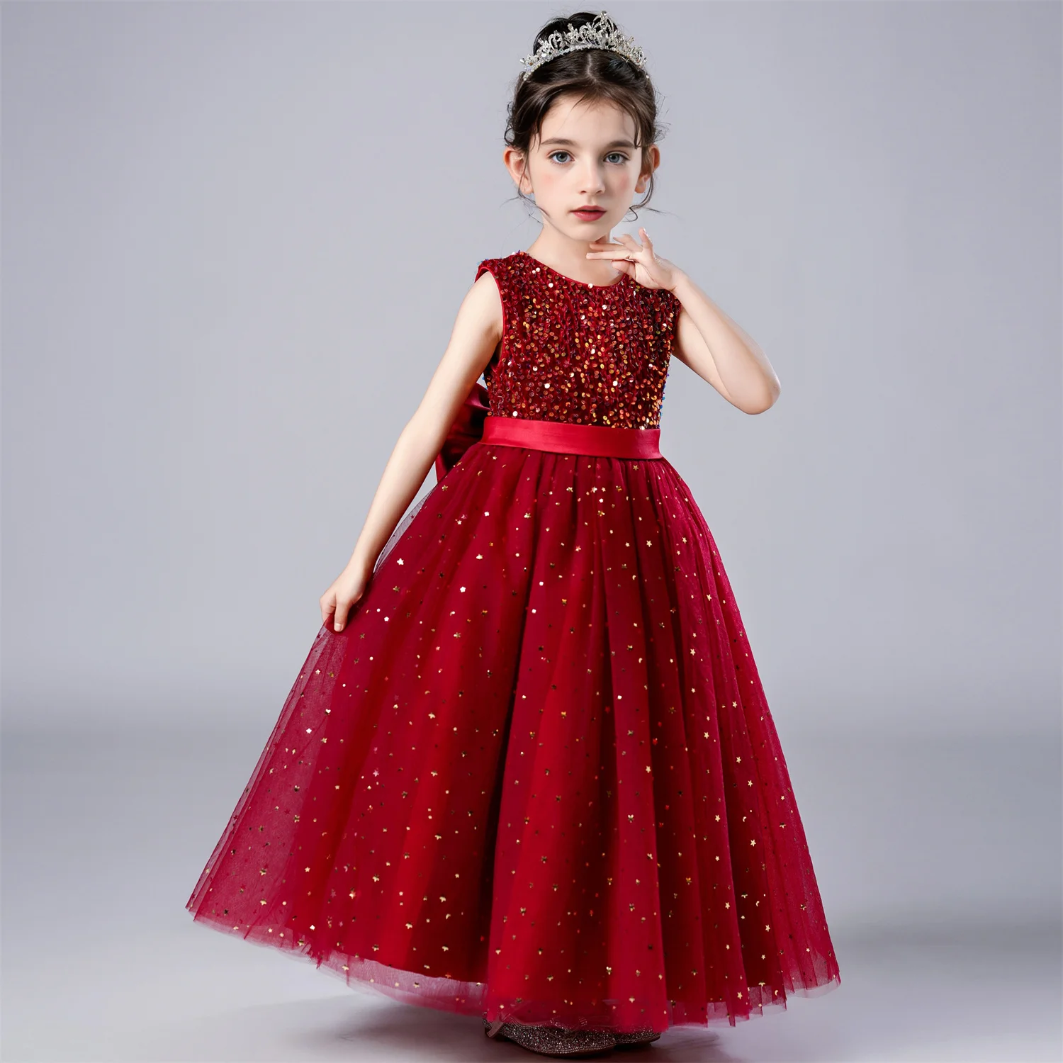 4-12 Years Kids Girl Sleeveless Princess Dress Baby Girl Wedding Birthday Party Long Dresses Children Gown With Big Bow