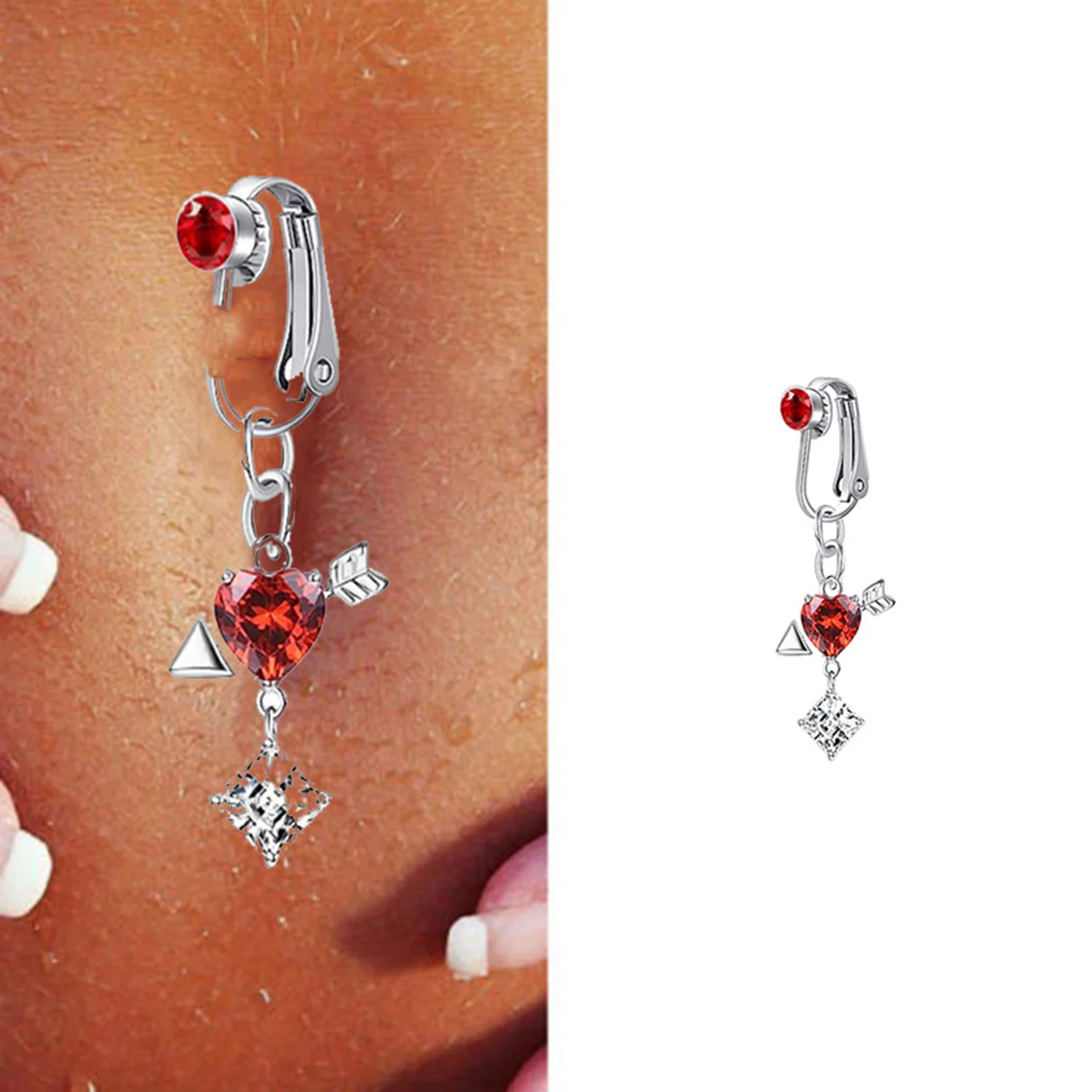 1Pcs 14G Stainless Steel Heart Navel Belly Button Rings Women Fashion Belly Button Ring Fake Piercing Body Jewelry Red