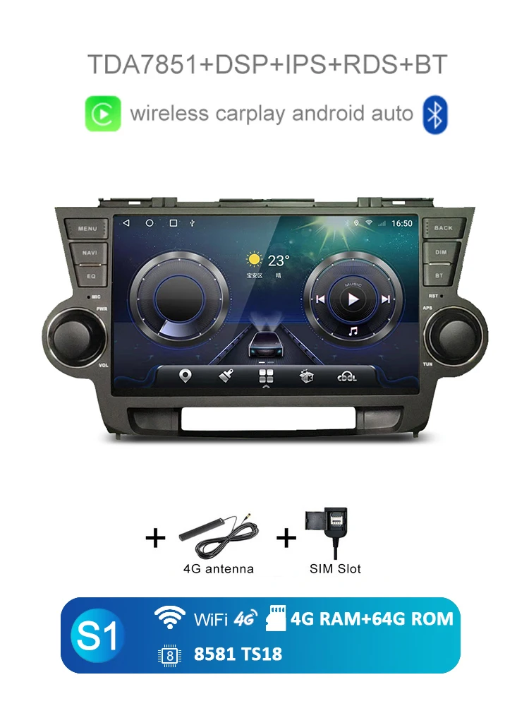 12G+256G Carplay Auto Android 14.0 IPS 360 4G LTE Car DVD Player GPS WIFI Bluetooth Radio For Toyota Highlander Kluger 2009-2014