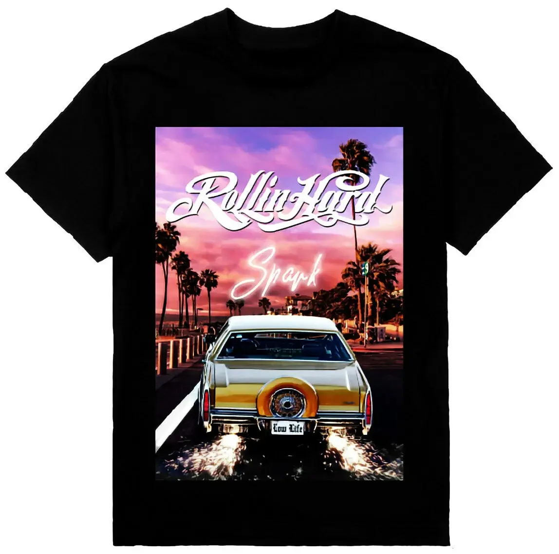 Rolling Hard Low Rider Mens Heavyweight T-shirt Print On Shaka Wear Tee