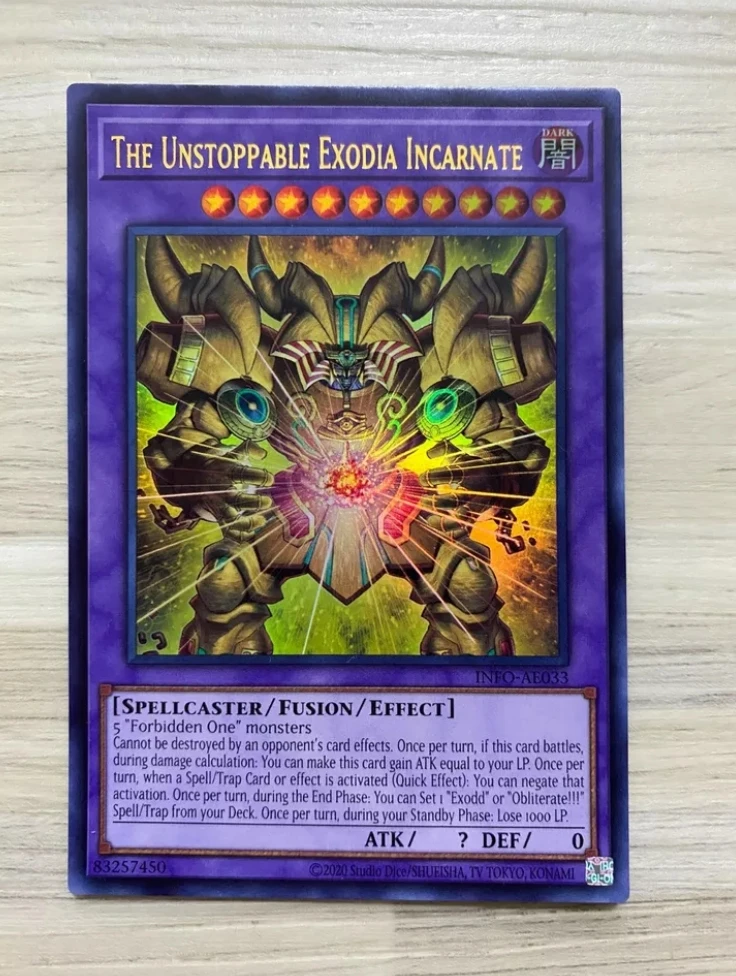 

Yugioh KONAMI Duel Monsters INFO-AE033 The Unstoppable Exodia Incarnate Ultra Rare Asian English Collection Mint Card