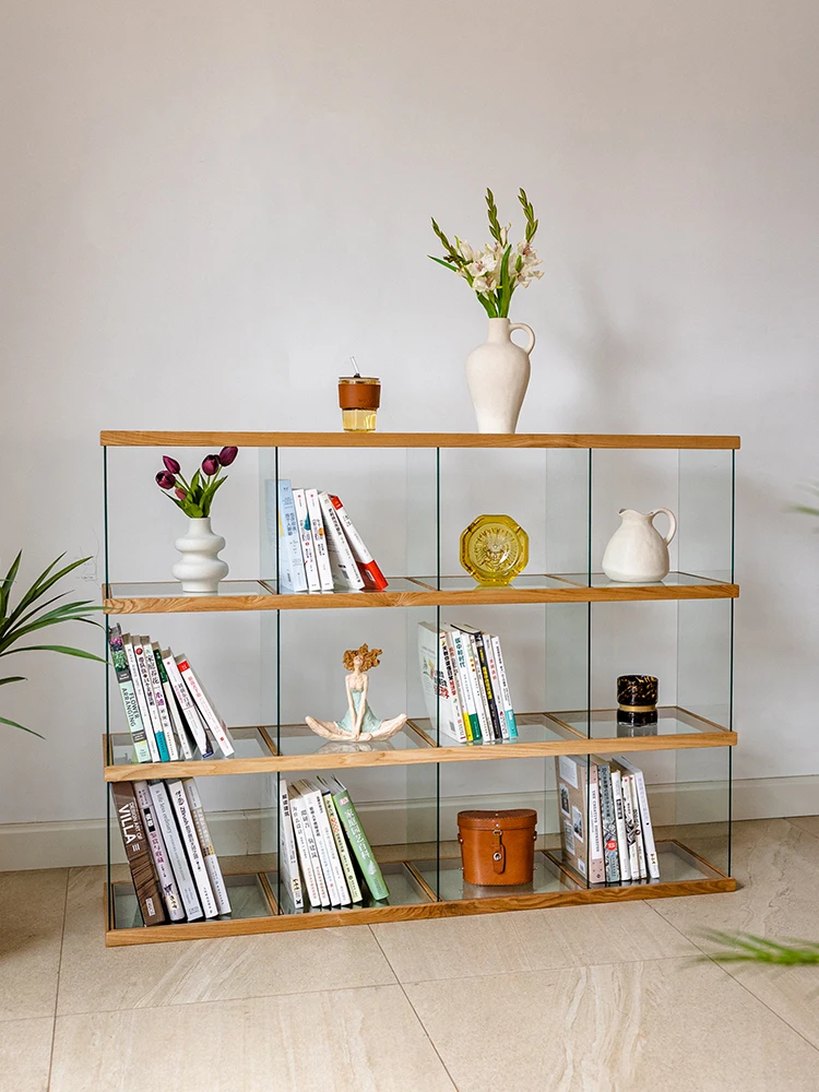 

Free combination of glass shelves, solid wood, transparent modern minimalist style display cabinet, entrance display, Bogu shelf