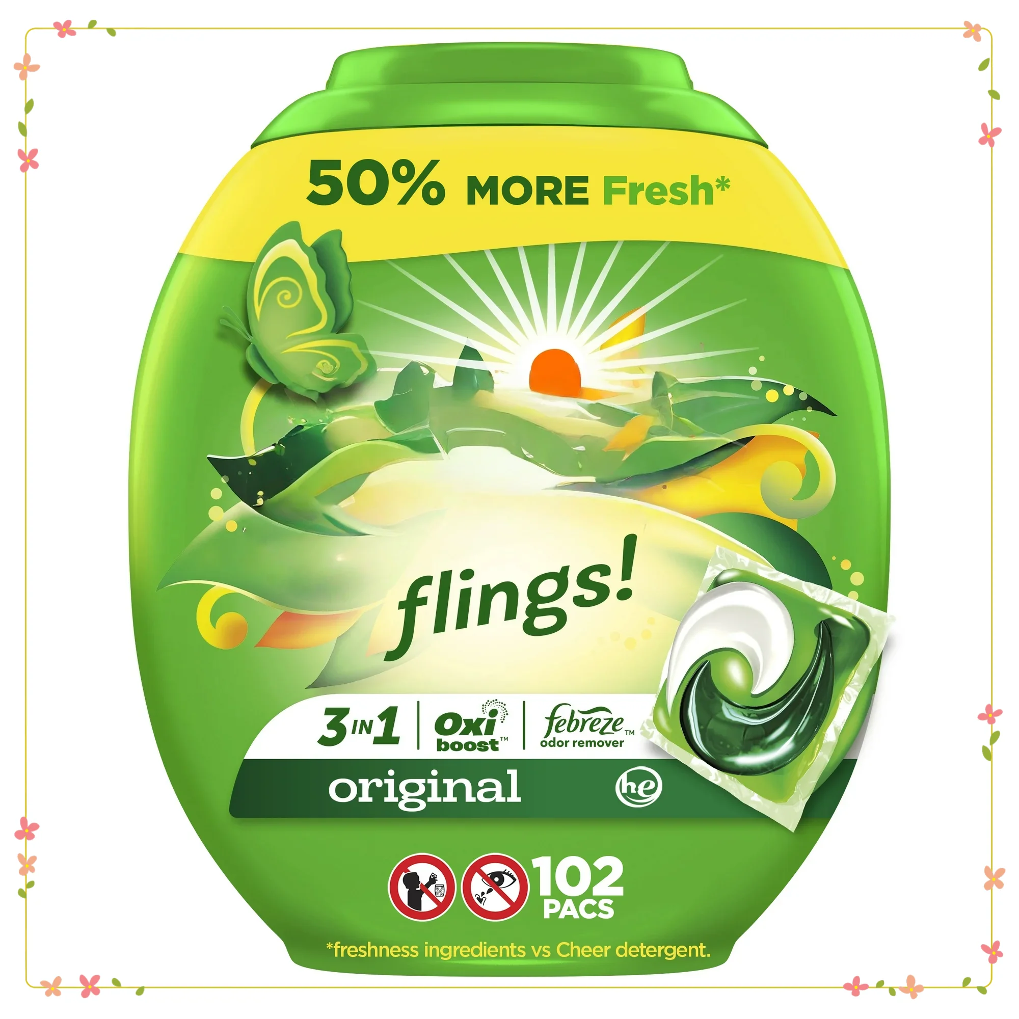 

3-in-1 Laundry Detergent Pacs, Original Scent, 102 Count