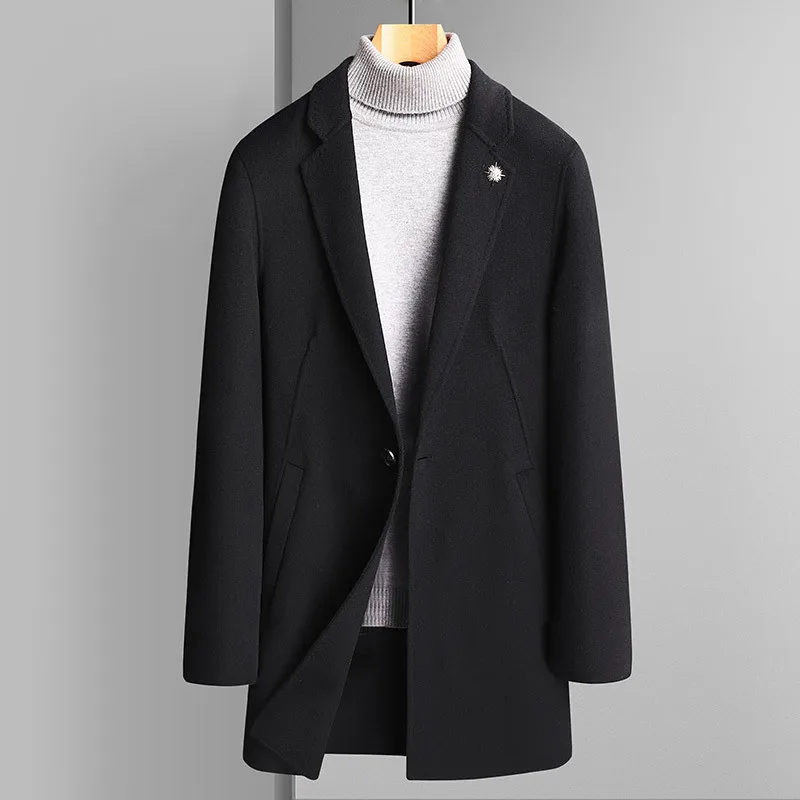 Autumn Coat Men's Mid Length New Suit Collar Casual Coat for Middle-aged and Young People