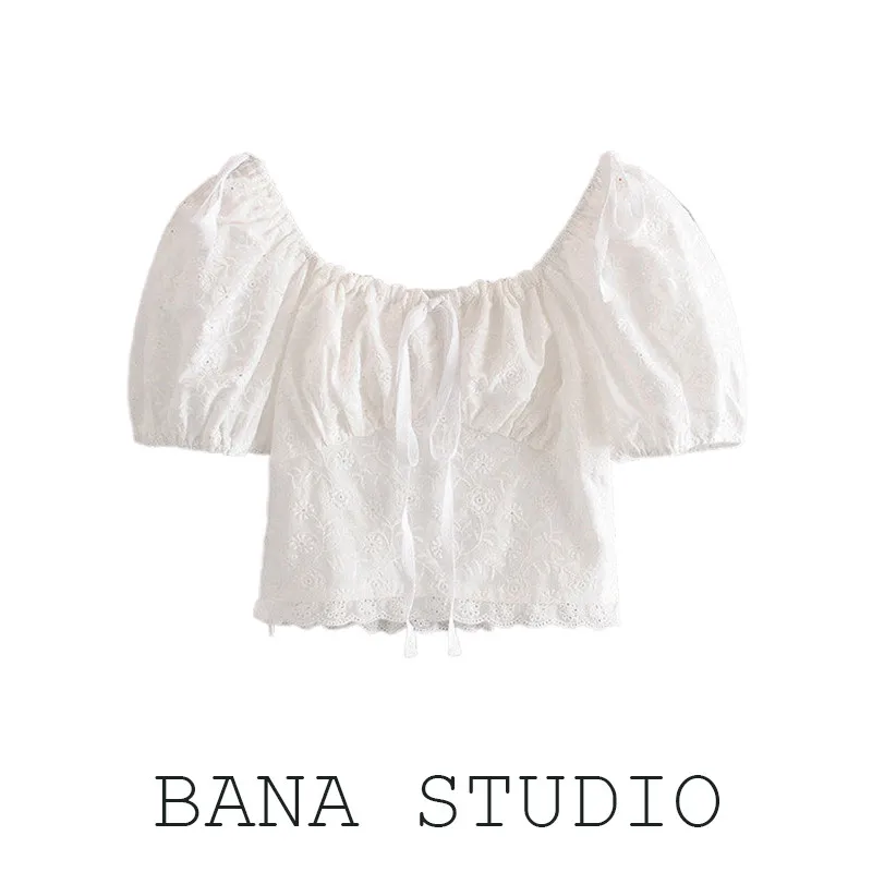 

BANA Вышитое кружево ort Sve irt Выдалбливают дизайн Street Sle Цветочный принт Облегающая женская блузка премиум-класса Quali