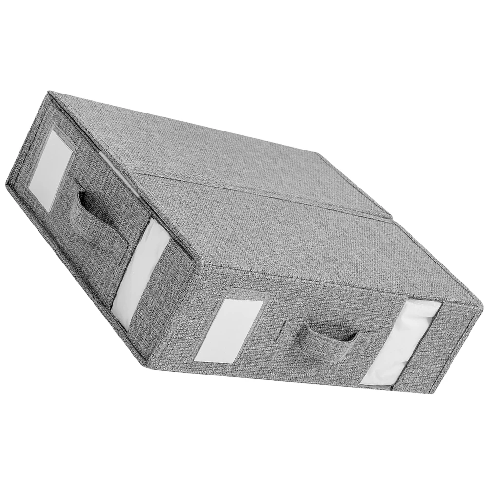 

Foldable Bed Sheet Storage Box Gray Large Capacity Blanket Organizer Clear Window Zipper Cloth Container for Wardrobes Closet