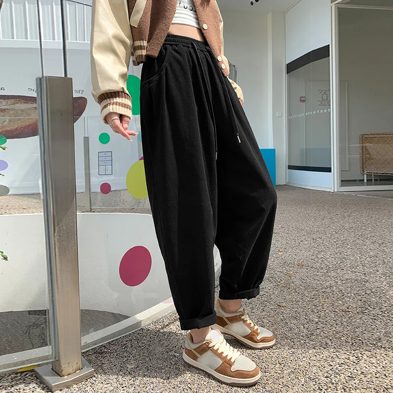 

plus Size 300 Pounds Black Casual Elastic Waist Carrot Harlan Nine Point Pants Women's Autumn Winter Versatile Dad Pants