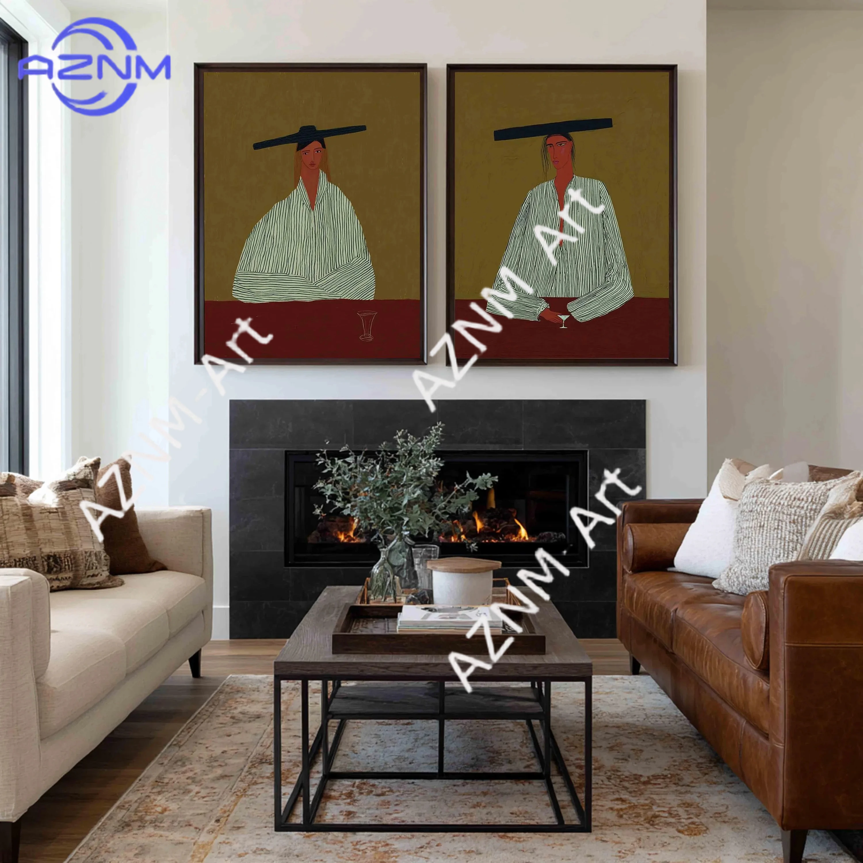 1/2Pcs  abstract Portrait wall art abstract women faceless painting original Drinking couple wall art man face artwork gift