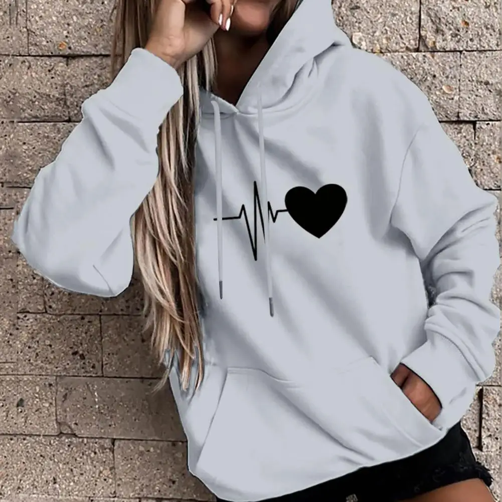 Damen Pullover lässig Herz druck Kapuzen pullover dicke warme Kapuze Sport Sweatshirts weibliche lässige Langarm Pullover