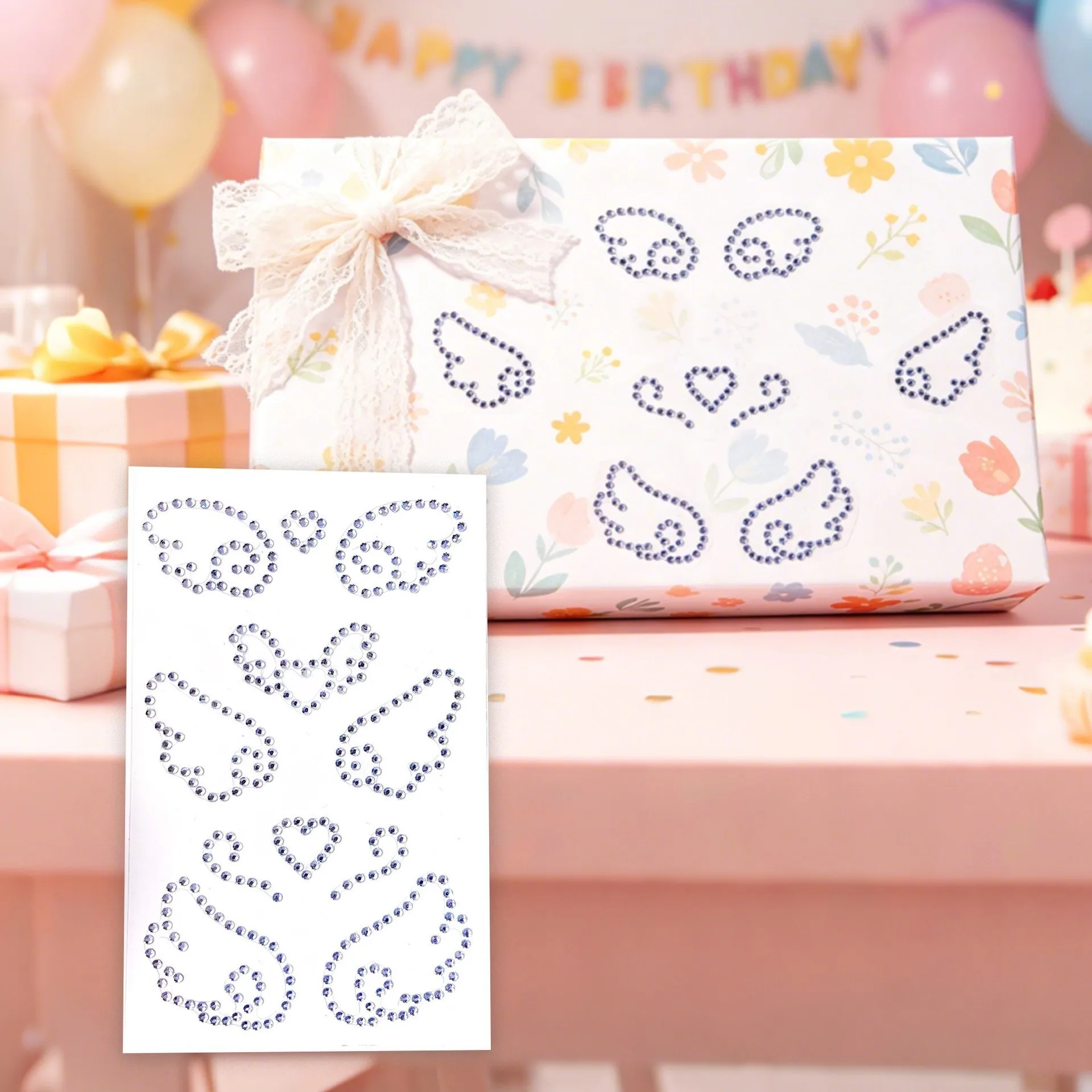 3D Acrylic Angel Wings Diamond Stickers Rhinestone Jewel Crystal Self Adhesive Sticker DIY Scrapbooking Phone Laptop Photocard
