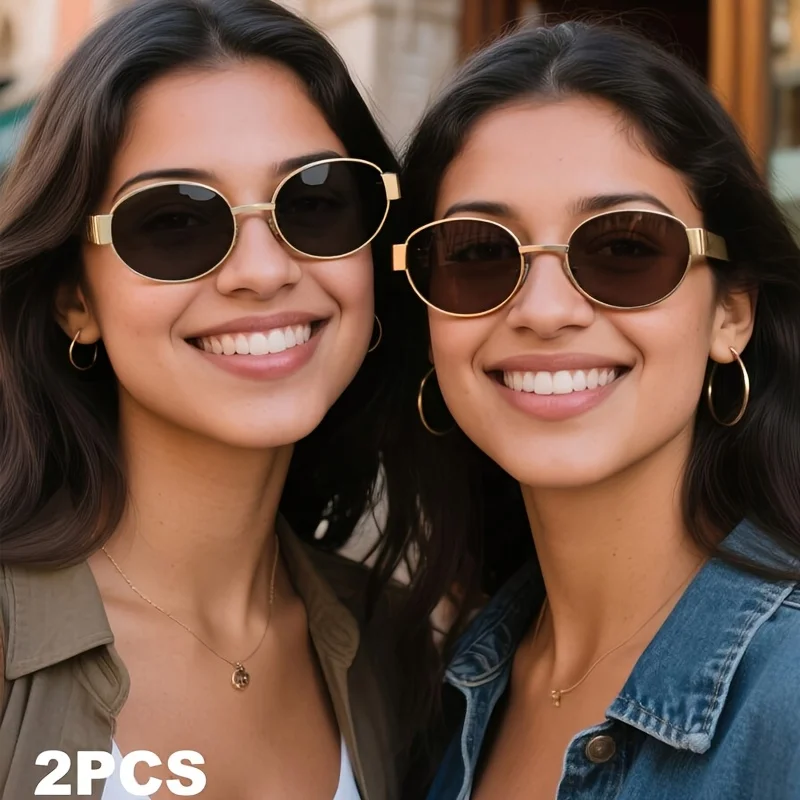 2 Pairs of Retro Oval Shaped Fashionable Women's Glasses with Small Metal Frames Fashionable Women's Fashion Glasses