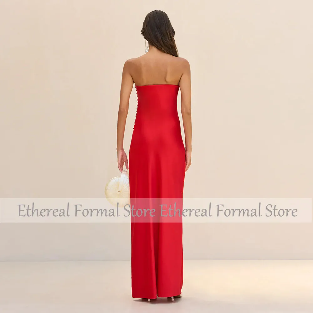Red Evening Dress Sheath Strapless Women's Evening Gown For Wedding Sleeveless Floor Length  Formal Dresses