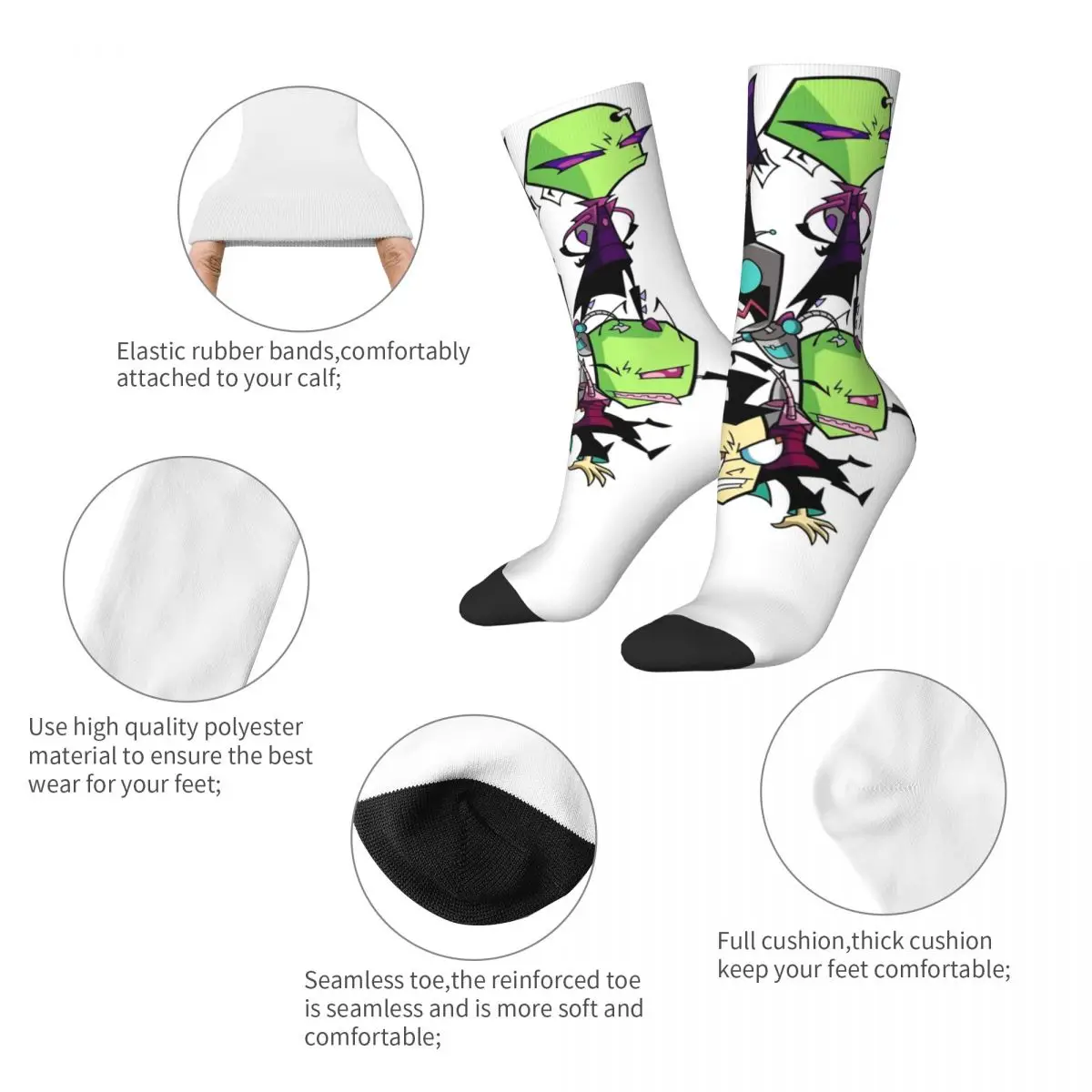 Winter Warm Colorful Men's Women's Pile On The Dib Invader Zim Socks Breathable Middle Tube Socks