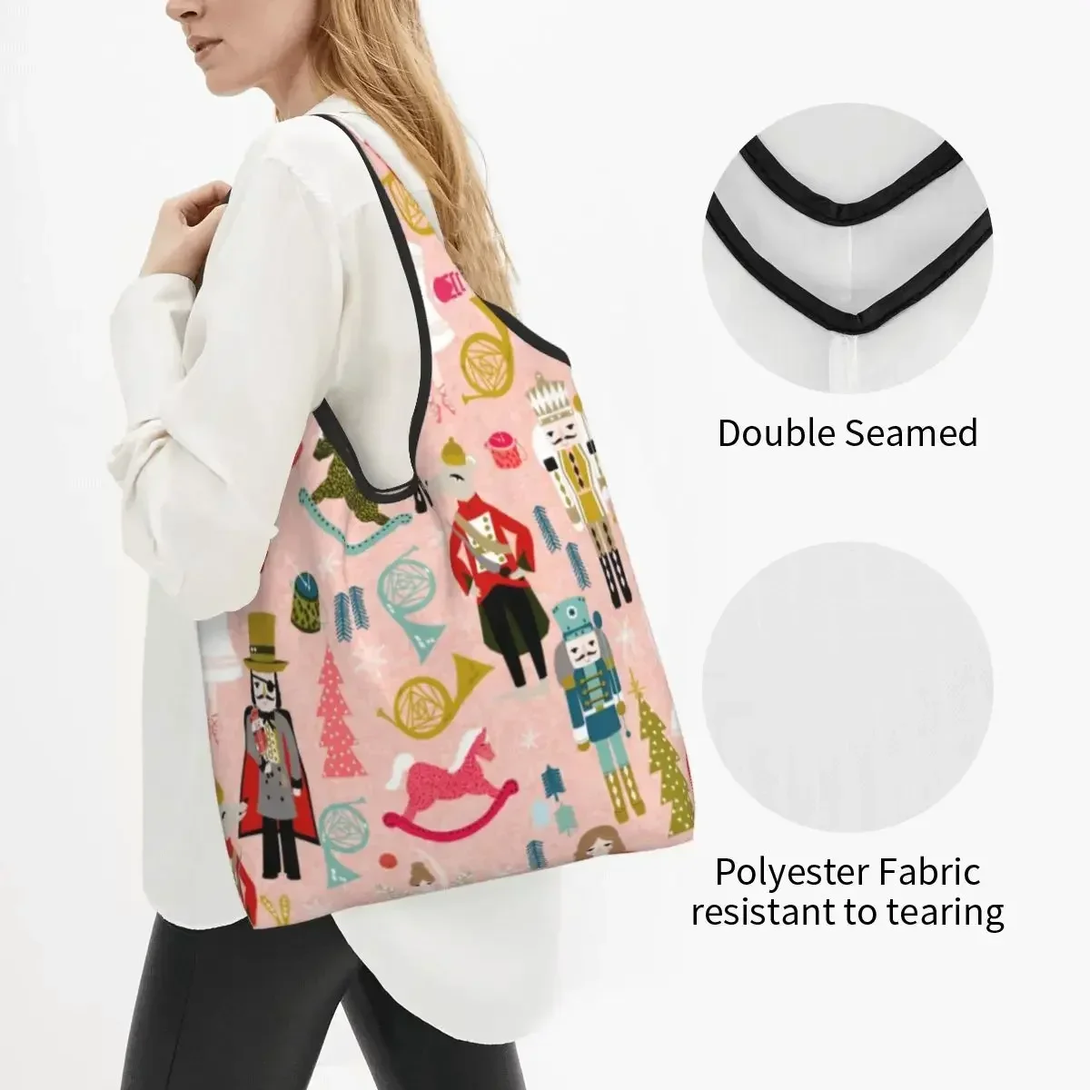 Kawaii Printed Nutcracker Ballet Dancer Tote Shopping Bag Portable Shoulder Shopper Handbag