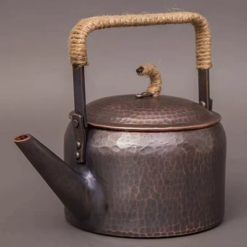 

Handcrafted Vintage Thickened Copper Kettle,Hammer Texture Weave With lid Handheld 800 ml Pot,Heat Resistant Filter Tea Pot
