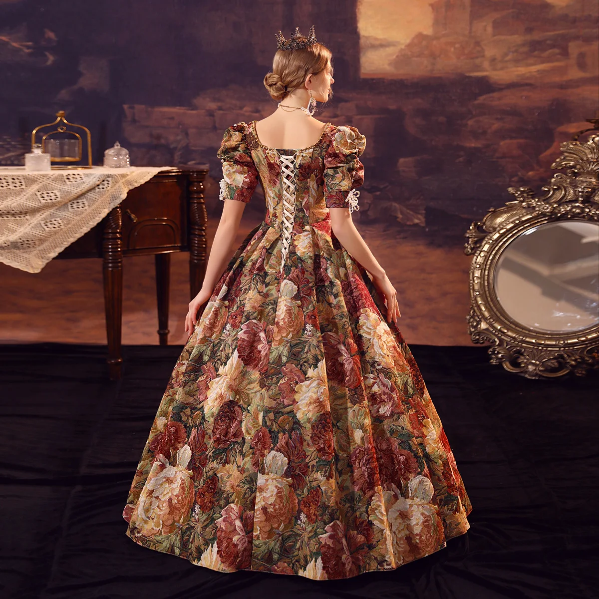 น้ําเงิน Noble Princess ภาพวาดสีน้ํามัน Travel Photo จัดเลี้ยงเครื่องแต่งกายละครอังกฤษชุด Vestidos De Festa Luxo