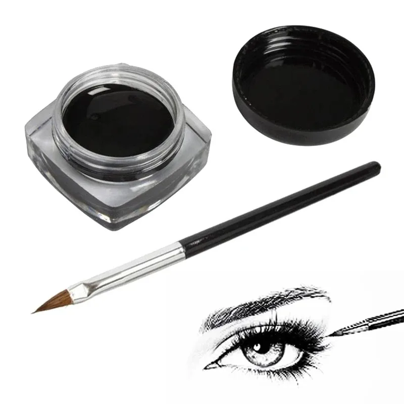 Crema delineadora de ojos negra, Cosméticos de belleza resistentes al agua, delineador de ojos en Gel de larga duración, herramienta de maquillaje con juego de brochas, delineador de ojos mate