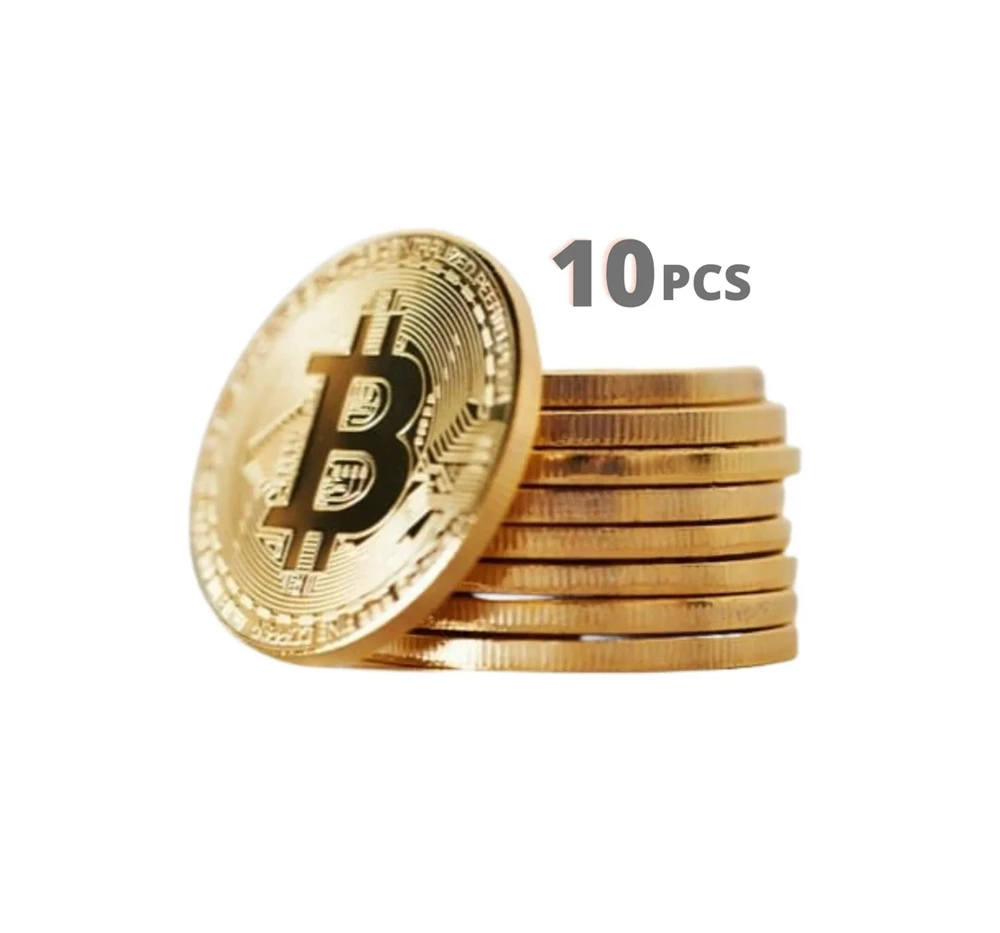 Recuerdo de moneda de Bitcoin (paquete de 10), Colección física de Bitcoin, conmemoración de criptomonedas doradas, accesorios de decoración