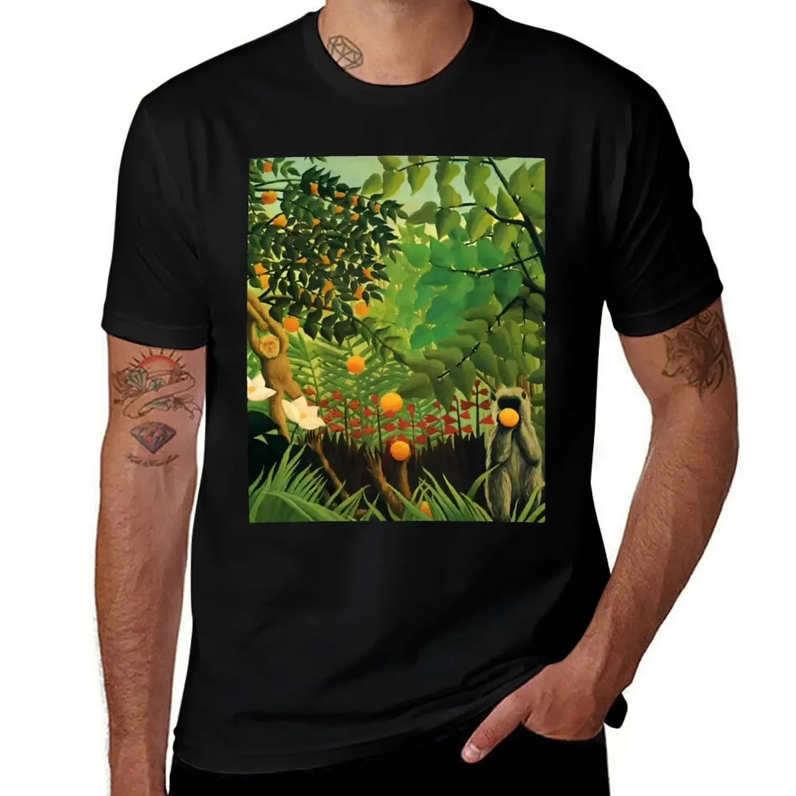 Henri Rousseau Exotic Landscape, 1910 T-Shirt Tough Fabric Work Tee (4XL 5XL 6XL No Shipping)