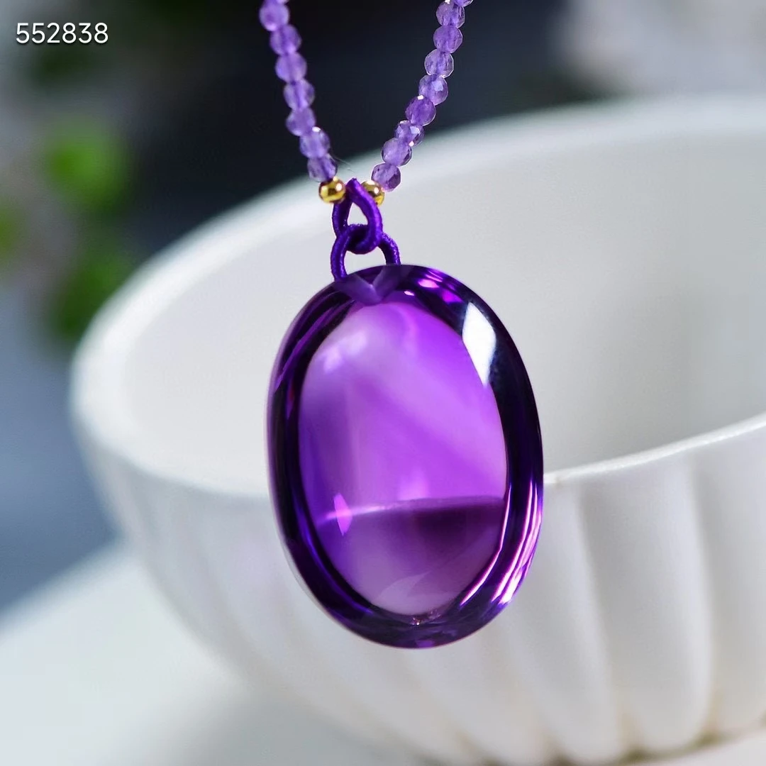 Natural Purple Amethyst Quartz Pendant 26.8*19.1*15.5mm Oval Amethyst Jewelry Beads Women Men Necklace Brazil AAAAAA