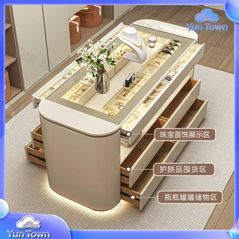 Cloakroom Cabinet for Italian Light Luxury Bedroom Storage Solid Wood Paint Jewelry Display Drawer Cabinet Middle Island