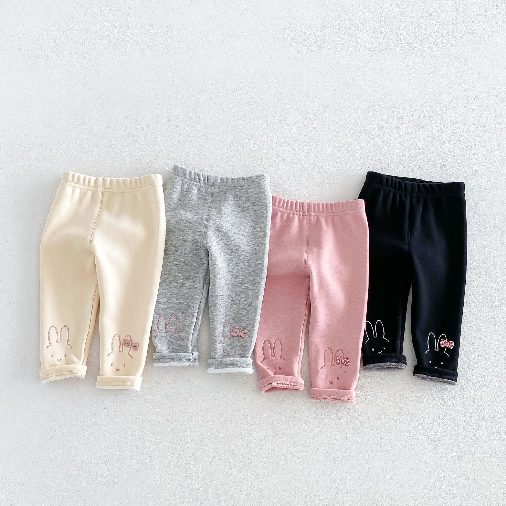 2026 New Winter Girls Bunny Embroidered Leggings | Thick Fleece Pants | Cute Warm Bottoms