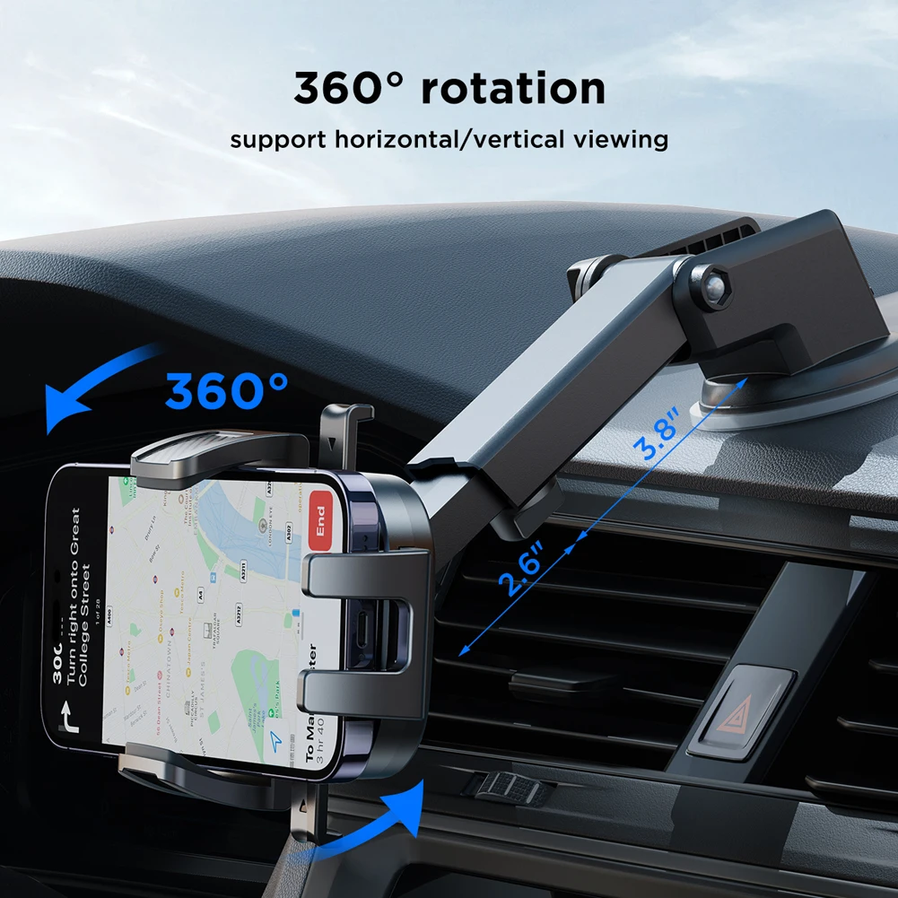

Dashboard Mobile Cell Support Bracket Sucker 360 Rotating Car Phone Holder Mount Stand GPS Support for 4.7-6.8 Inch Smartphones