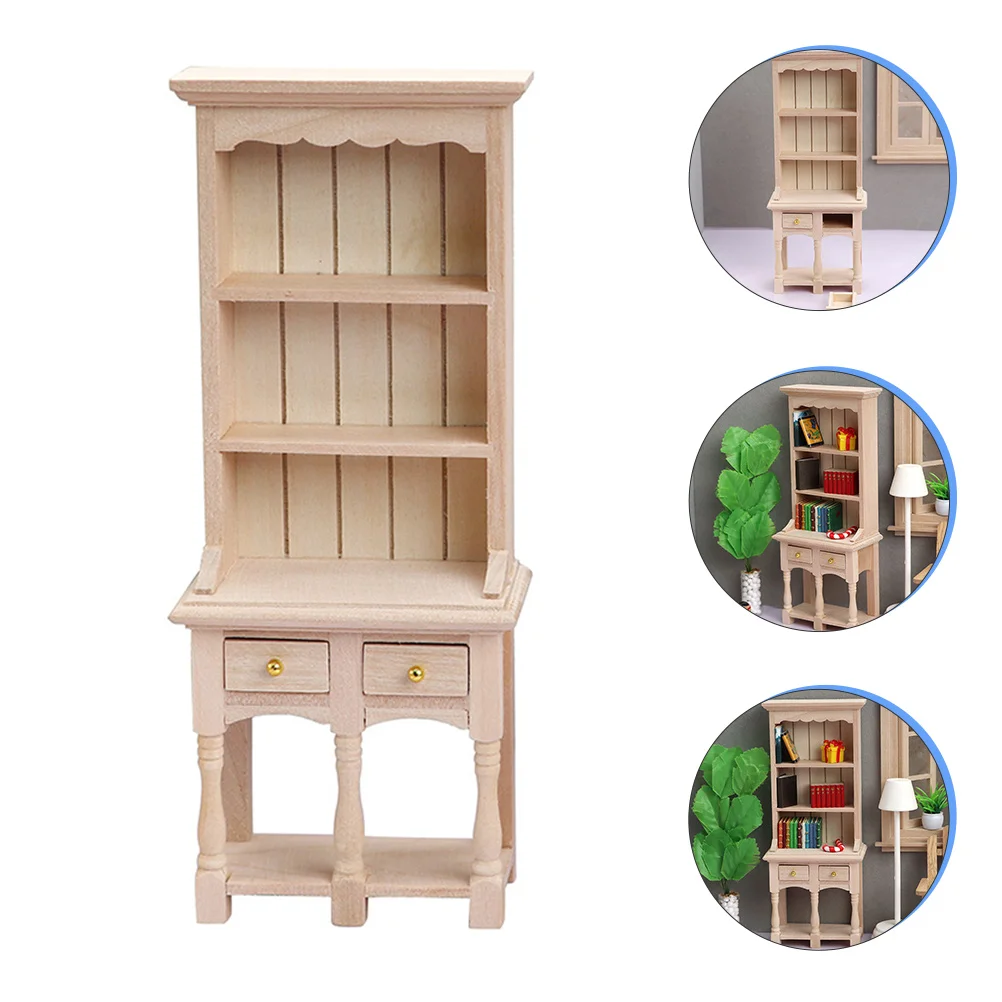 

Mini Dollhouse Cabinet Child Bookshelf for Kids Miniature Bookcase Wood Tiny Furniture