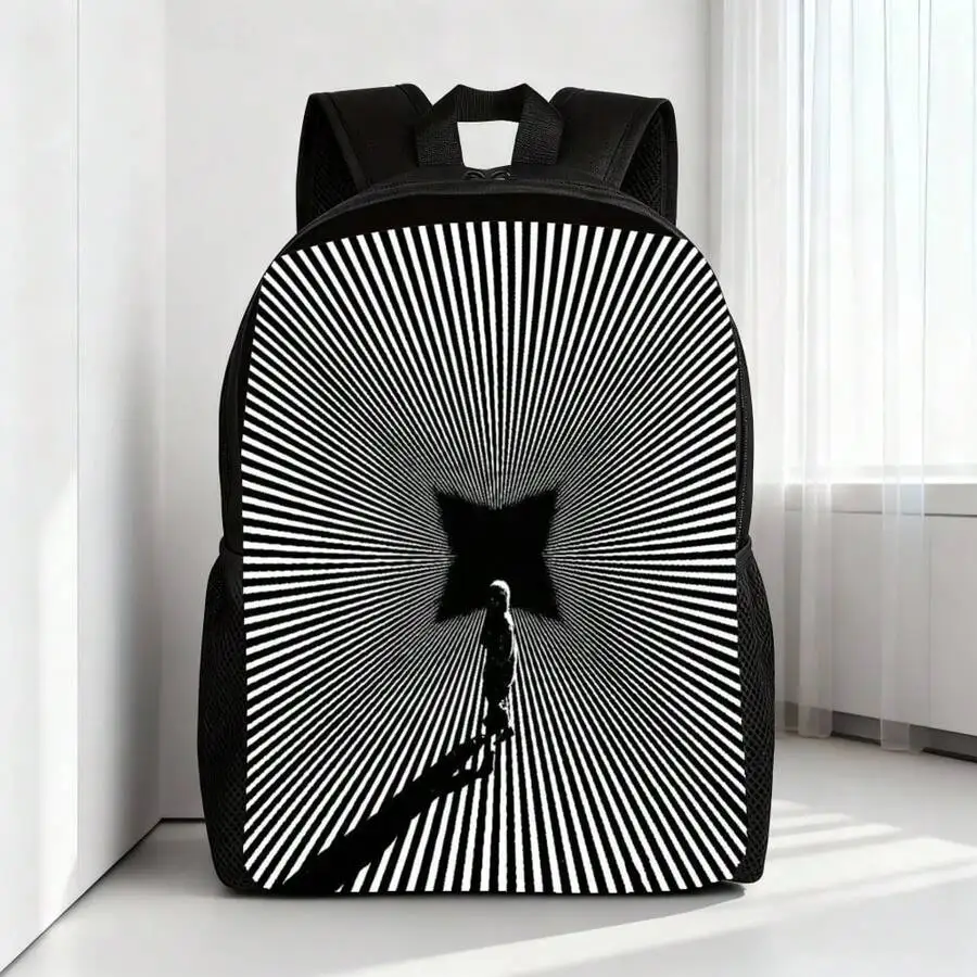 

Black And White Starburst Pattern Backpack Large Capacity Lightweight Adjustable Straps For School Travel Outdoor