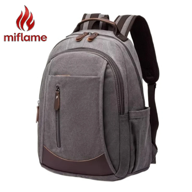 Canvas Backpack Solid Color Laptop Rucksack Men Women School Travel Work Casual Everyday Minimalist Style