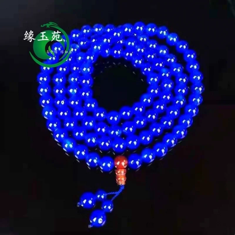 

Натуральный ледяной синий халцедон108Агат Браслет Желтый Зеленый Черный Многокруговой браслет из бисера Нефритовый мужской и женский буддийский бисер F